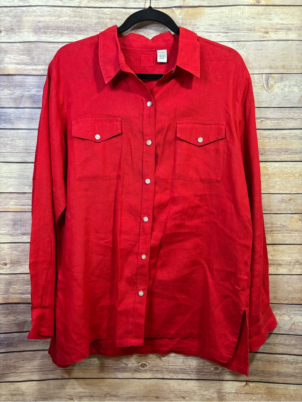 Lino By Chicos 100% Linen Red Tunic Shirt Size 2 Large